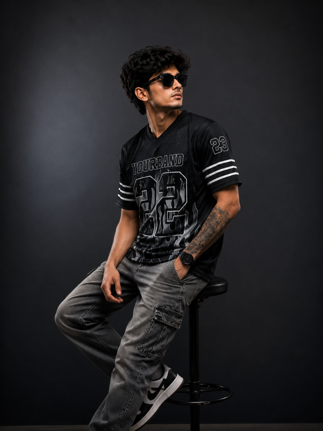 Flame 23 Streetwear Jersey – Black Oversized Sports Tee