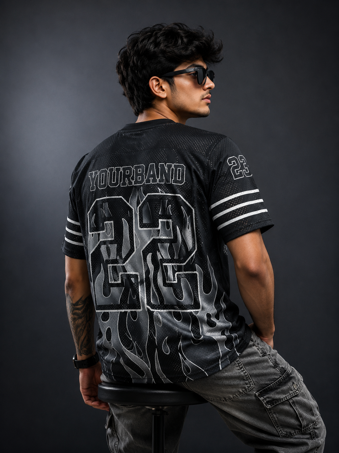 Flame 23 Streetwear Jersey – Black Oversized Sports Tee