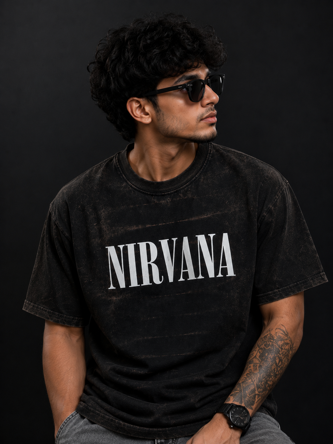 Nirvana Vintage Acid Wash Oversized T-Shirt – Black Edition