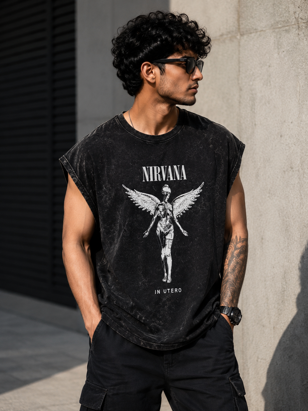Nirvana In Utero Acid Wash Sleeveless Oversized Tee