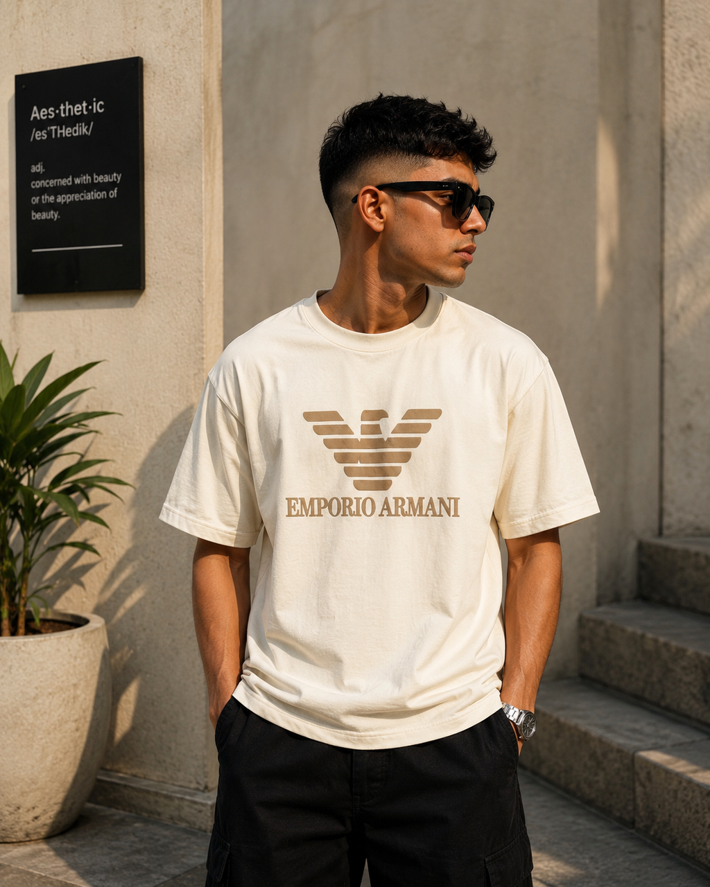 Emporio Armani Signature Oversized T-Shirt – Off White Edition