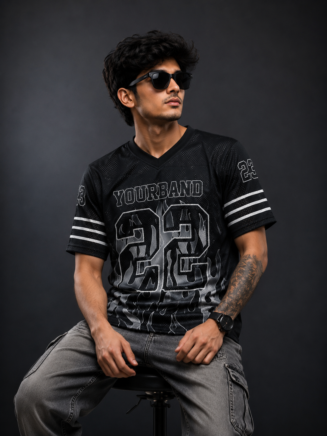 Flame 23 Streetwear Jersey – Black Oversized Sports Tee