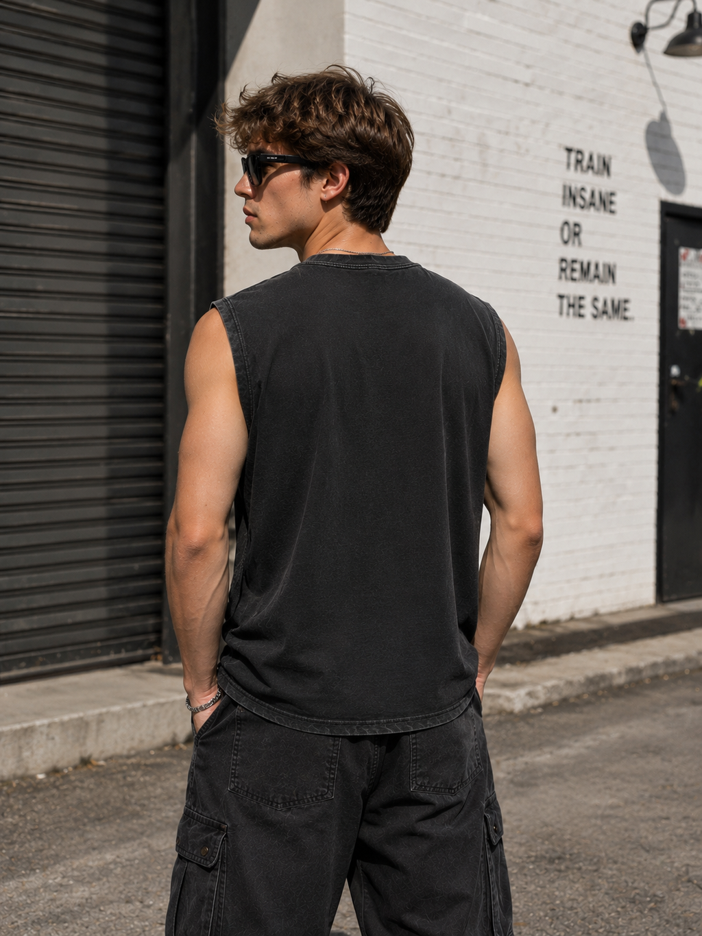 Fearless 23 Acid Wash Sleeveless Oversized T-Shirt