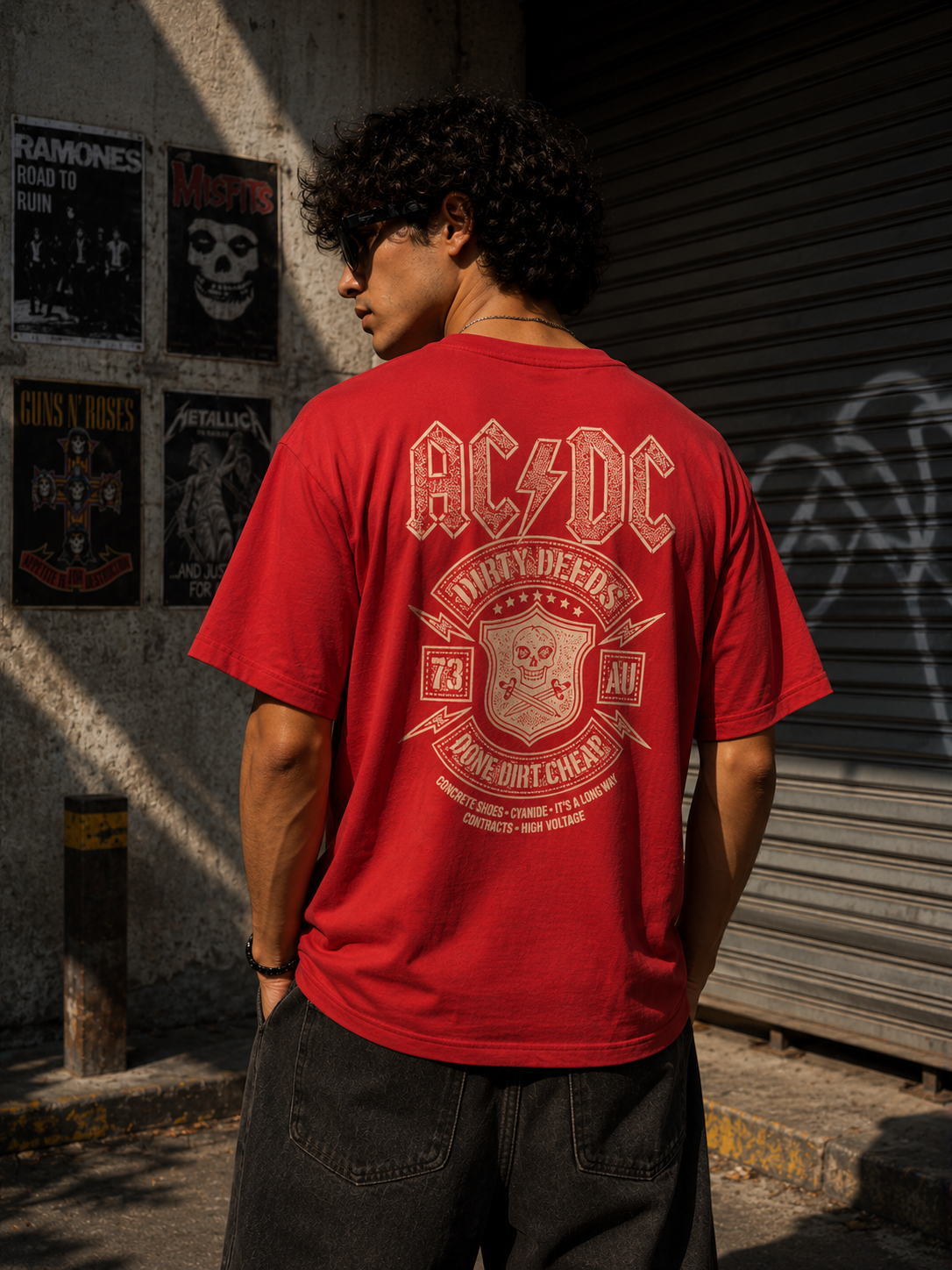 AC/DC Acid Wash Oversized Tee – Vintage Rock Edition