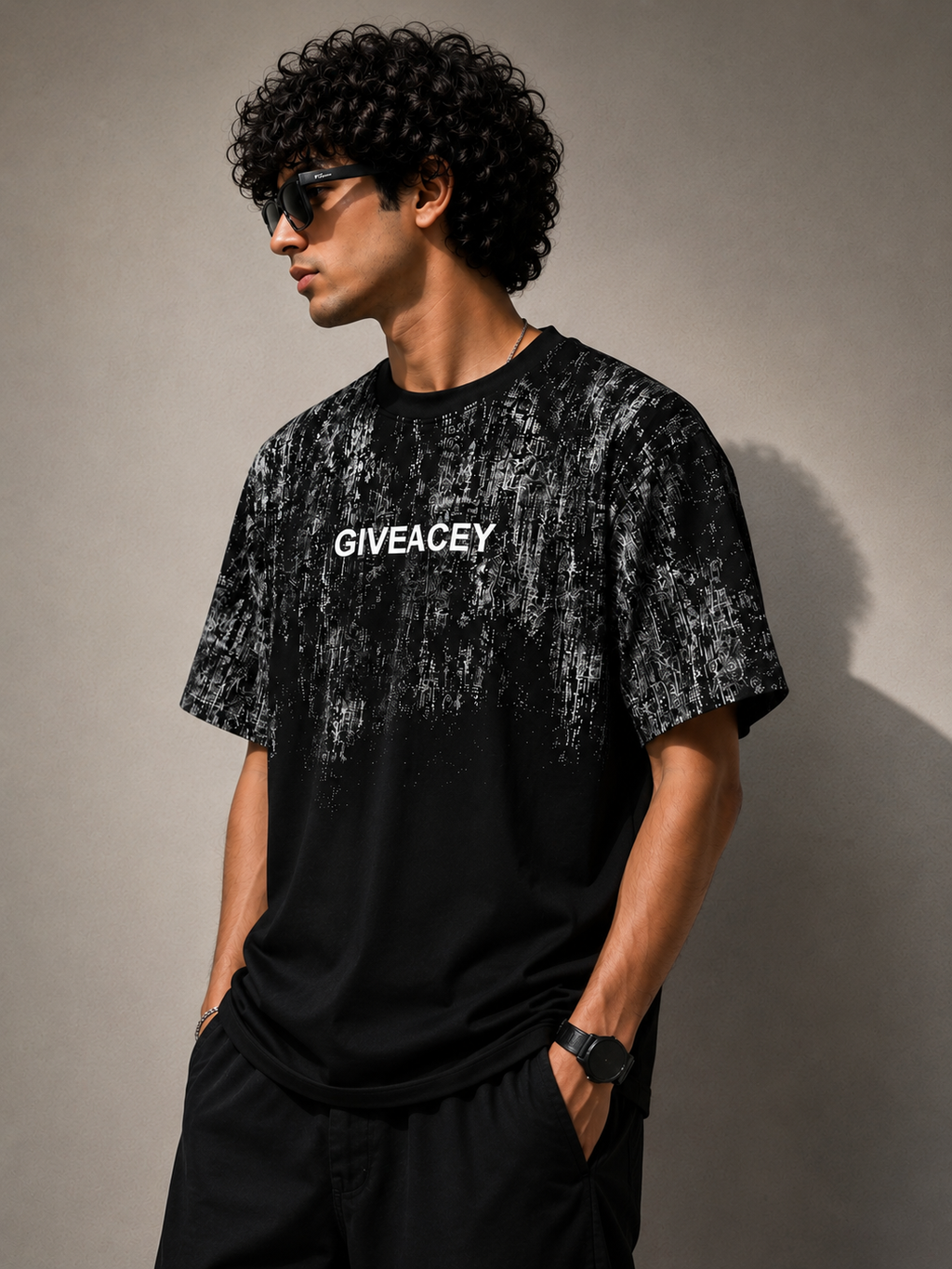 Giveacey Black Oversized Streetwear T-Shirt