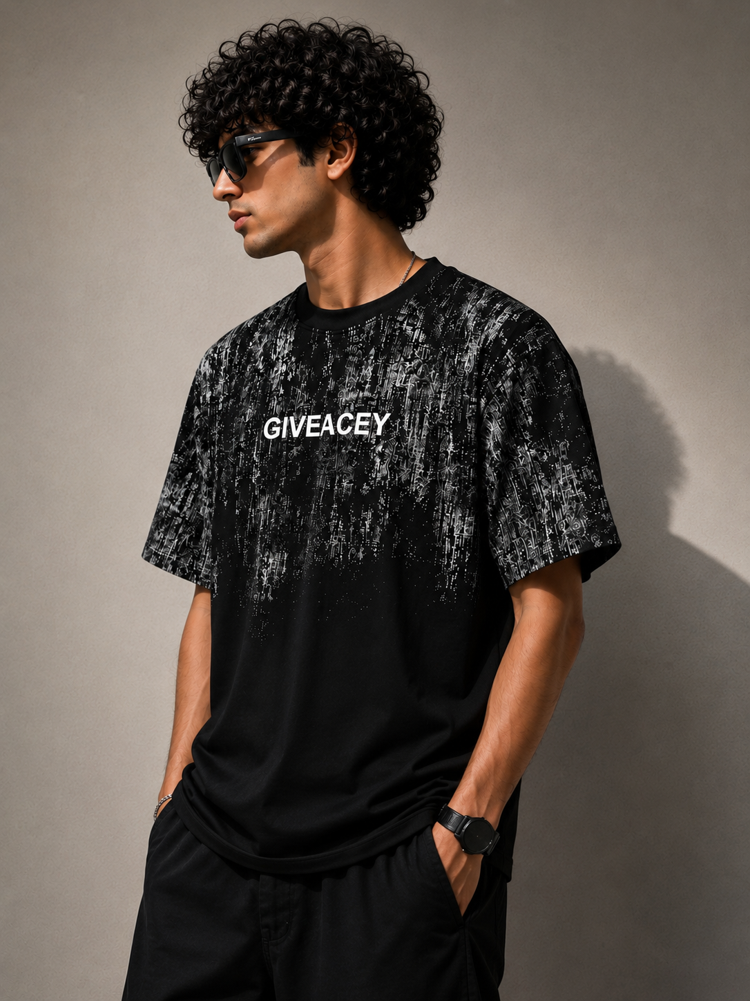 Giveacey Black Oversized Streetwear T-Shirt