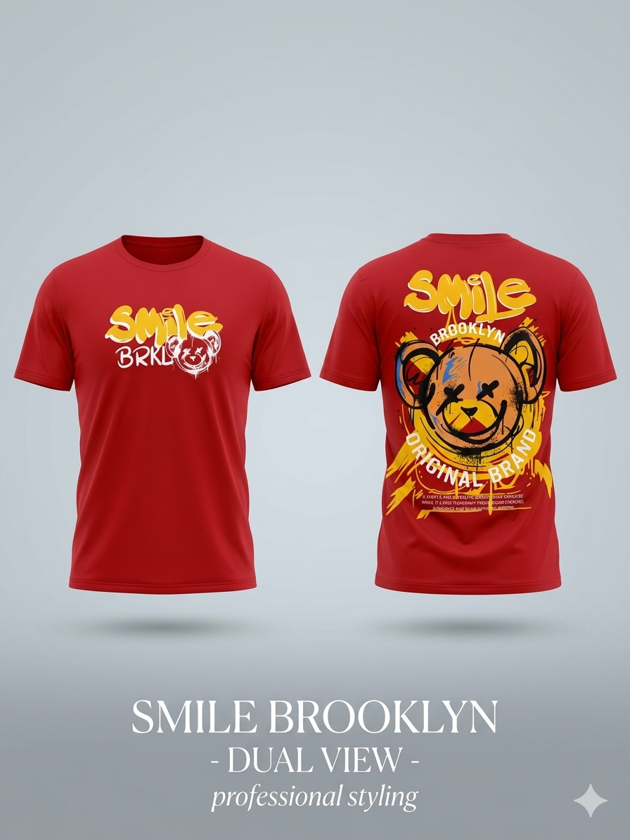 Smile Brooklyn Graphic T-Shirt – Red Oversized Cotton Tee