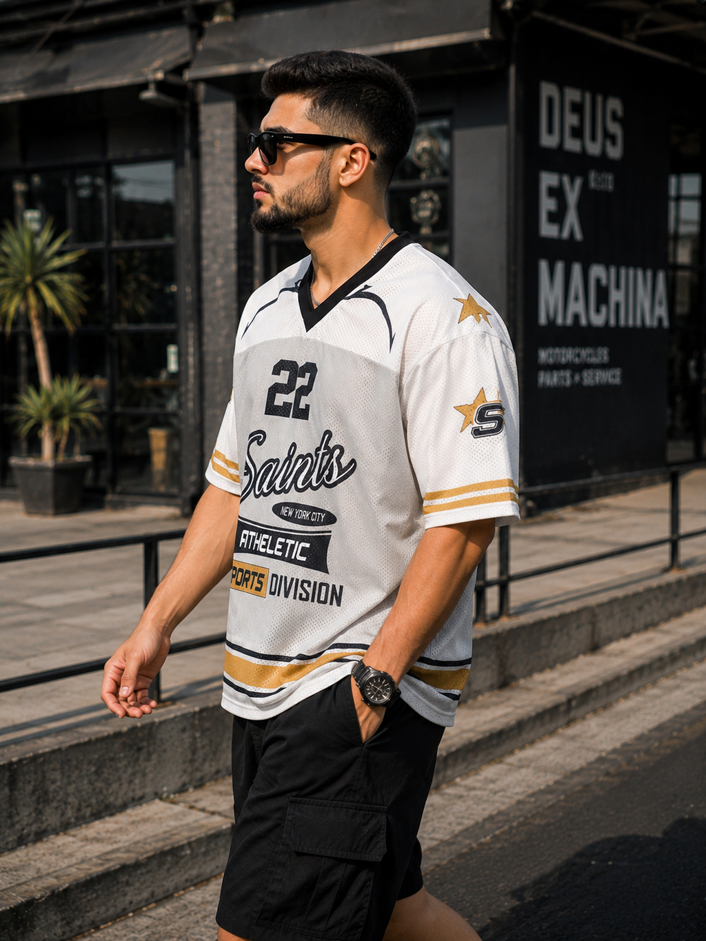 Saints 22 Oversized Sports Jersey – White & Gold