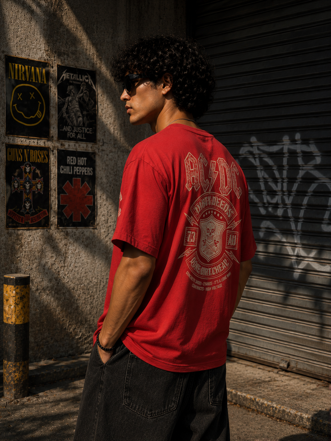 AC/DC Acid Wash Oversized Tee – Vintage Rock Edition