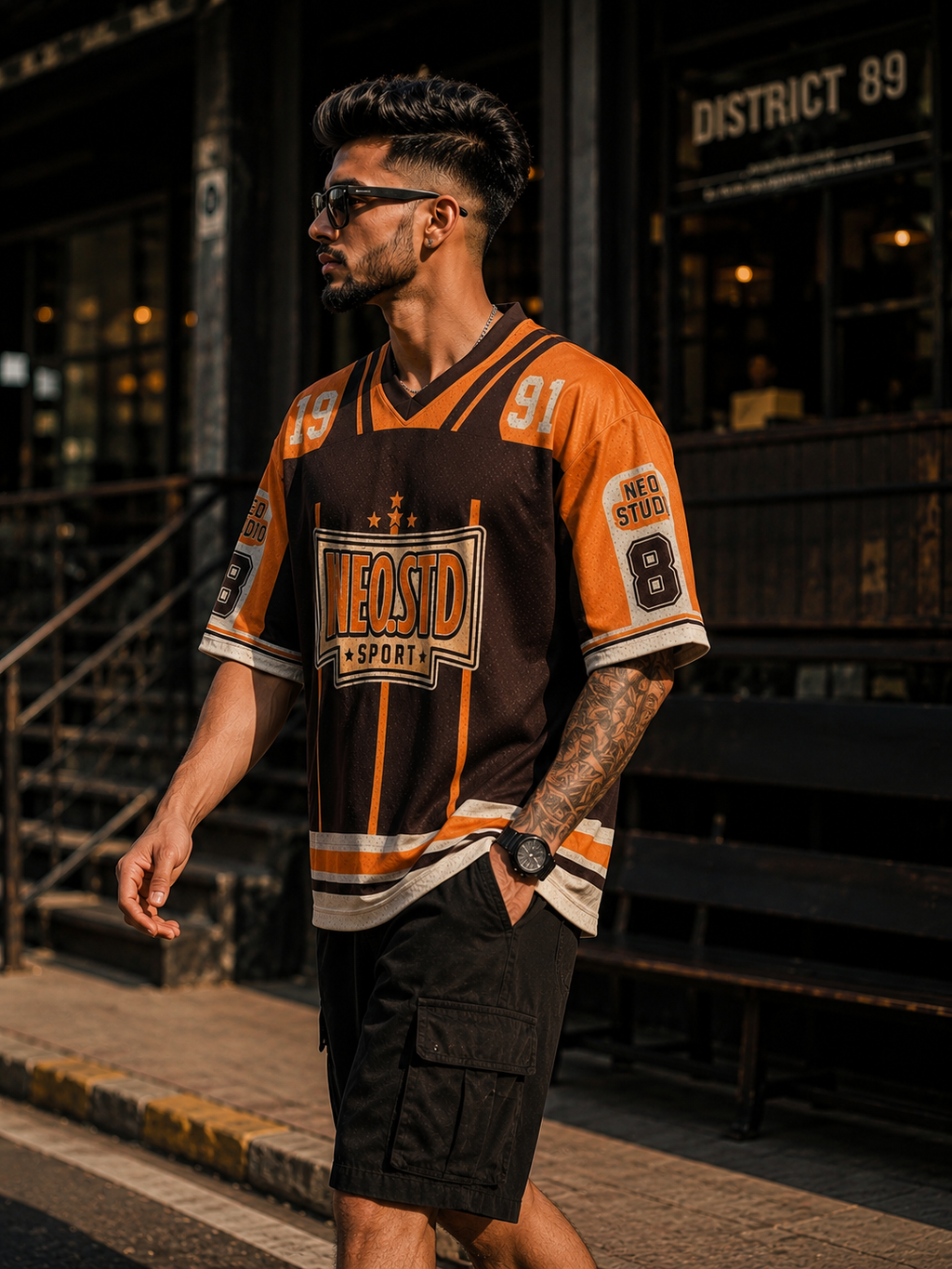 INeo Studio 69 Oversized Sports Jersey – Brown & Orange