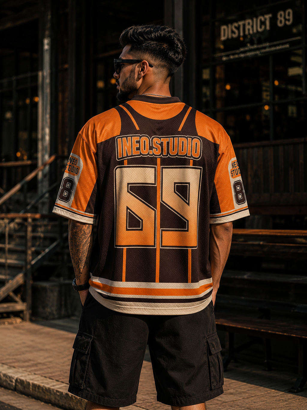 INeo Studio 69 Oversized Sports Jersey – Brown & Orange
