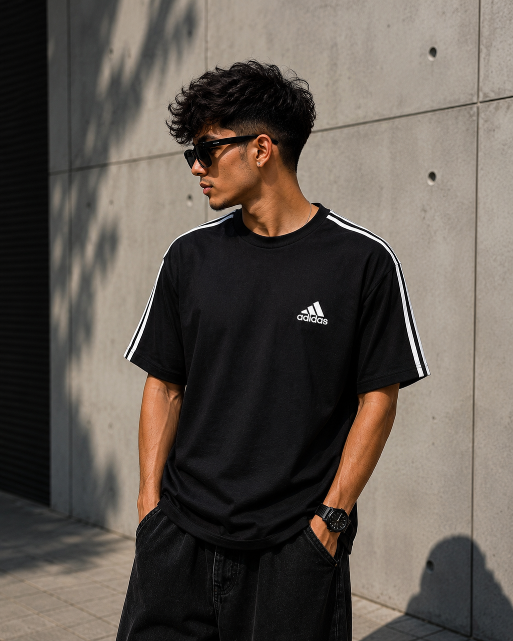 Adidas Black Oversized Essential Streetwear T-Shirt