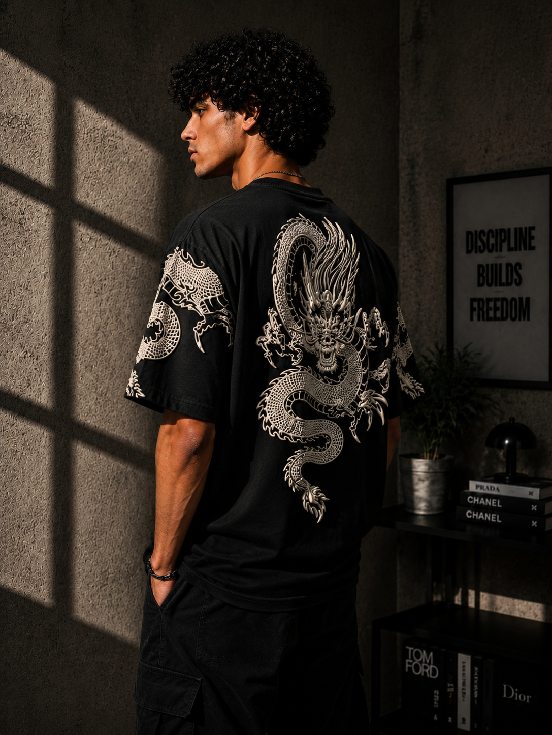 AC/DC Dragon Oversized Streetwear Tee – Puff Print Edition