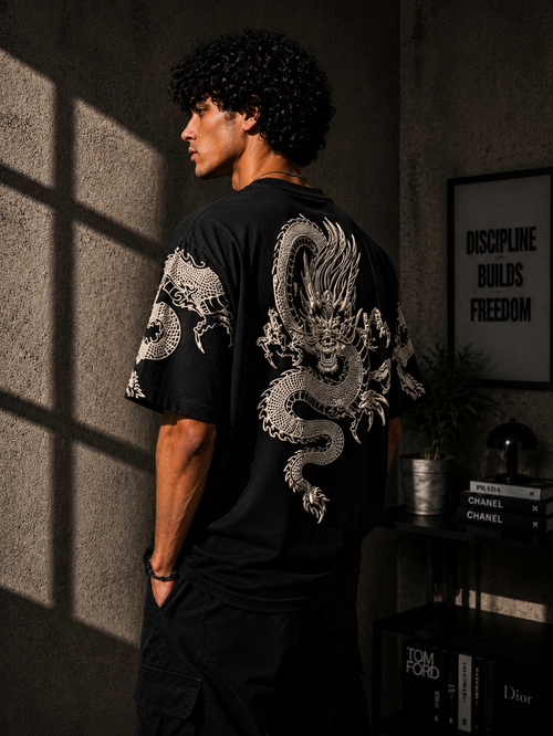 AC/DC Dragon Oversized Streetwear Tee – Puff Print Edition