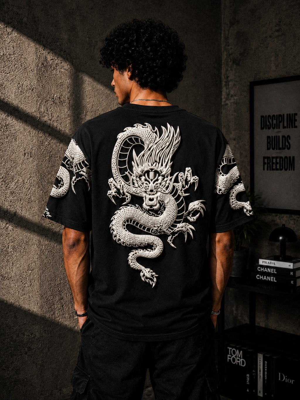 AC/DC Dragon Oversized Streetwear Tee – Puff Print Edition