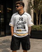 Saints 22 Oversized Sports Jersey – White & Gold