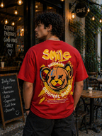 Smile Brooklyn Graphic T-Shirt – Red Oversized Cotton Tee
