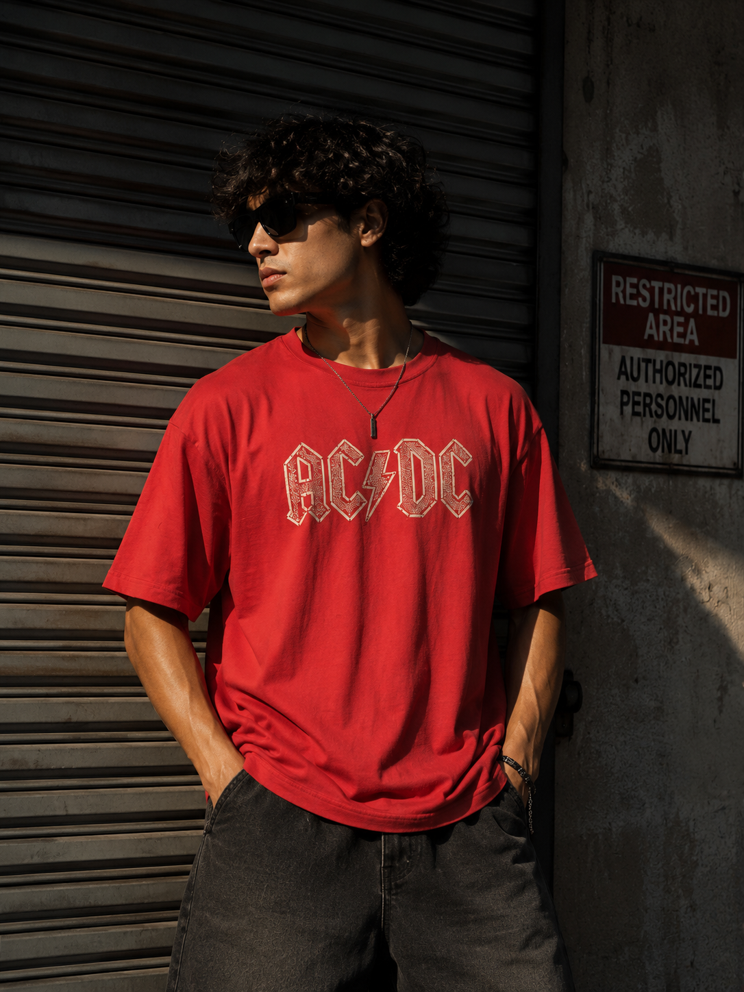 AC/DC Acid Wash Oversized Tee – Vintage Rock Edition